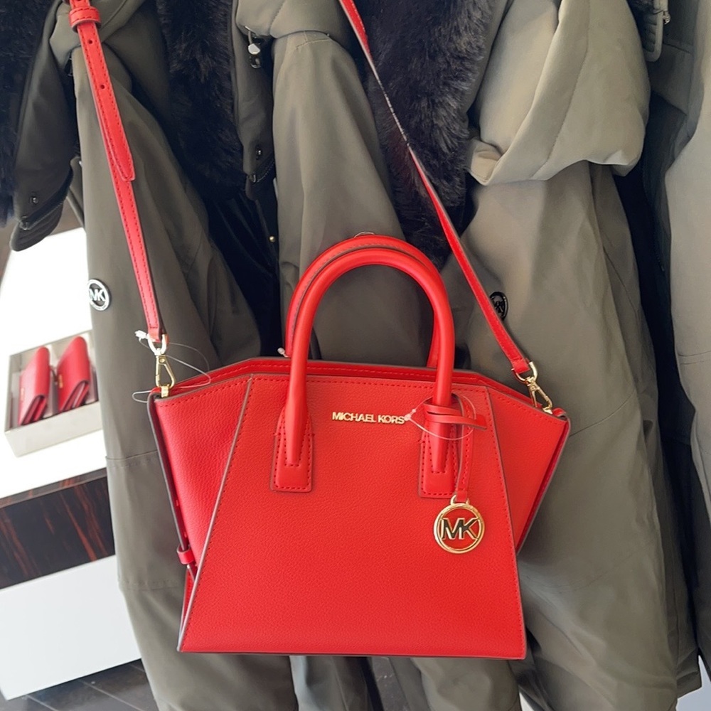 Michael Kors Avril Small Leather Top-Zip Satchel Color Flame - Picture 9 of 16